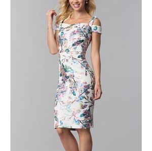 COPY - Floral foil print cold shoulder dress